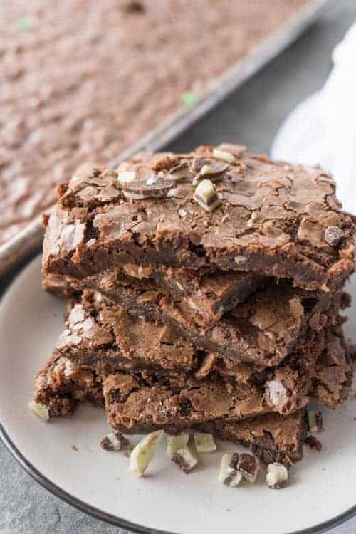 Sheet Pan Brownies Stacked