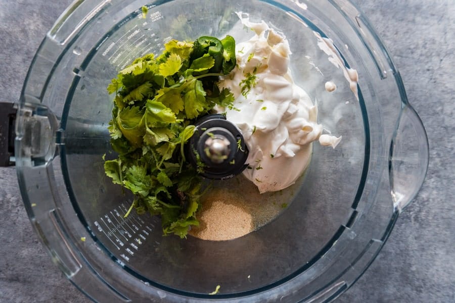 Cilantro Lime Sauce Step 1 add ingredients to food processor