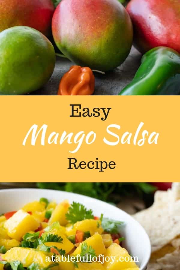 Easy Mango Salsa Recipe, A super easy, and super quick mango salsa recipe that will have your taste buds dancing! Top your favorite tacos or use chips! Either way this mango salsa recipe is what you need in your life! #atablefullofjoy #tacotable #tacotuesday #mangosalsa #mangopineapplesalsa #pineapplesalsa #salsa #cincodemayo