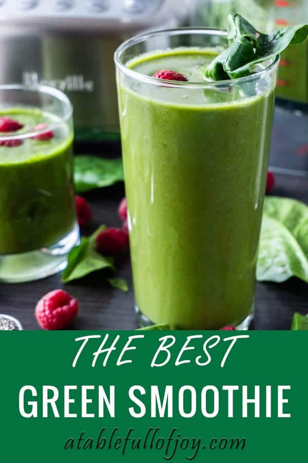 This easy and delicious spinach smoothie is a great way to start the day! Full of vitamins and simple ingredients makes this a great go-to green smoothie! #greensmoothie #weightloss #energy #healthy #detox #cleanse #delicious #forweightloss #forkids #breakfast #spinach #atablefullofjoy