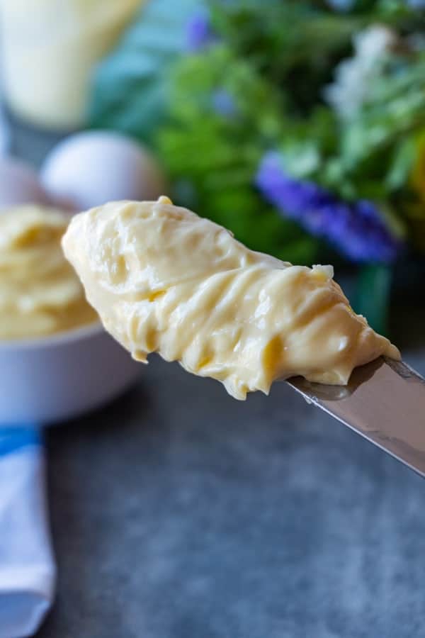 Homemade Mayo is easy to make and extra delicious! Thick and creamy - you won’t want to go back to store bought after making your own homemade mayo! #homemademayo #mayo #paleo #keto #whole30 #atablefullofjoy #easy #best