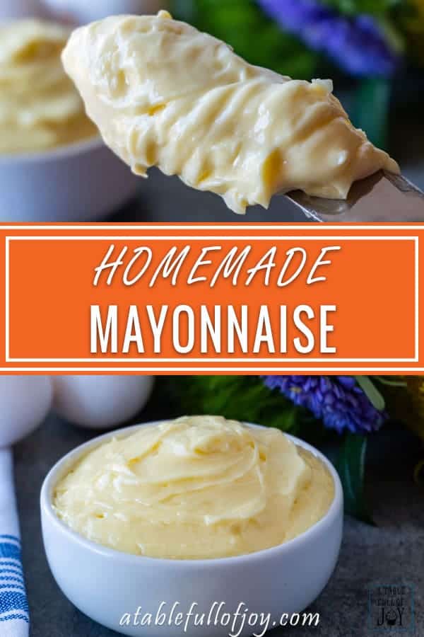 Homemade Mayo is easy to make and extra delicious! Thick and creamy - you won’t want to go back to store bought after making your own homemade mayo! #homemademayo #mayo #paleo #keto #whole30 #atablefullofjoy #easy #best