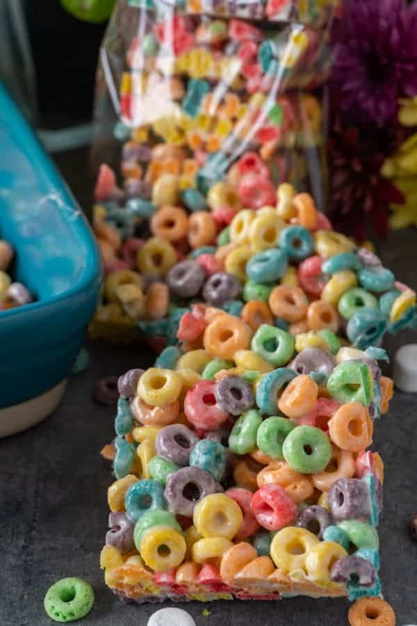 Fruit Loop Marshmallow Bars decoratively displayed