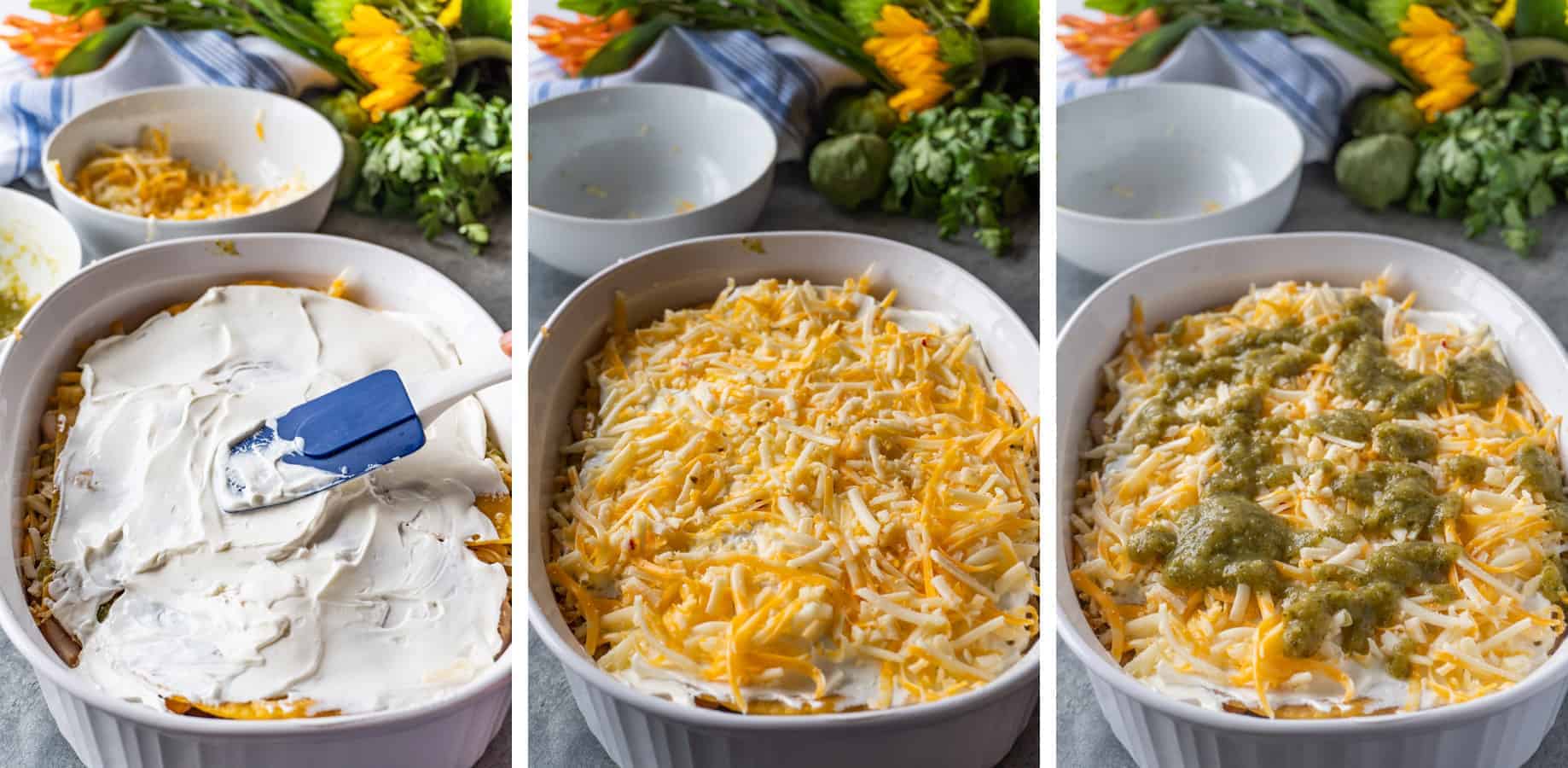 Shredded Chicken Enchiladas, a delicious and easy dinner that can be made in no time! #enchiladas #chicken #rotisserie #atablefullofjoy #leftover #easy #green #corntortillas #cassserole