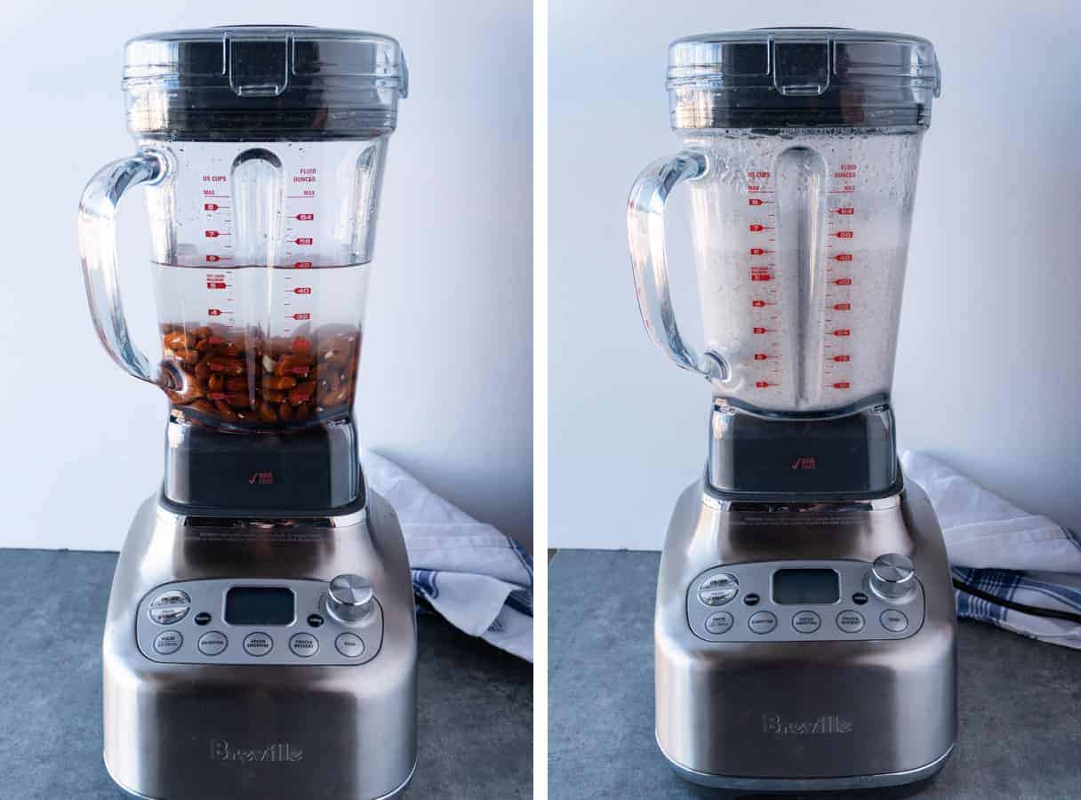 Almonds Before and After Being Blended