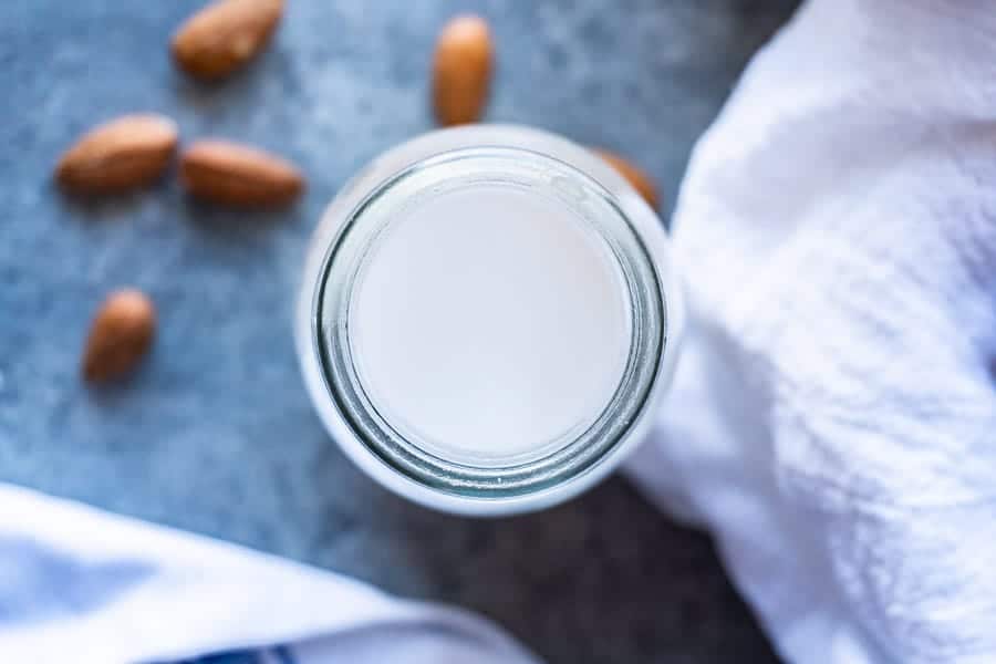 Almond Milk in a Milk Jar Top Down Perspective