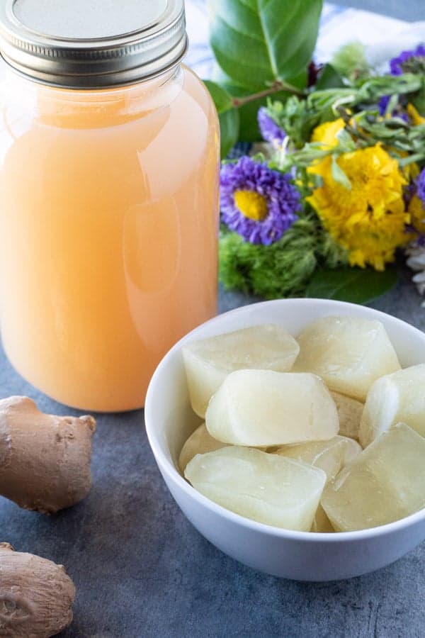 Ginger juice frozen into ice cubes